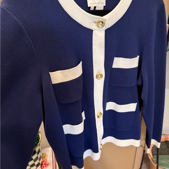 Kate Spade Blue and White Cardigan with Gold Buttons - Picture 3 of 4